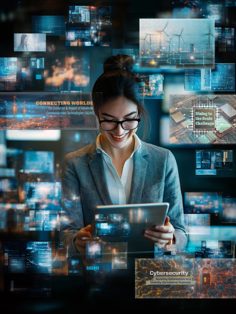 Smiling woman taking online courses on a tablet